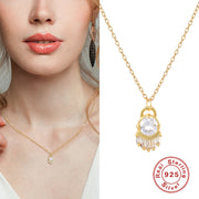 Chic Vision: 925 Solid Zircon Gold Plated Geometric Eye Shape Necklace