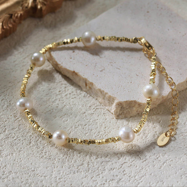 Gold and Pearl Chain Bracelet – 925 Sterling Silver Luxury Pearl Jewelry