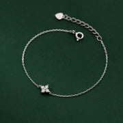 925 Sterling Silver Minimalist Clover Bracelet, Gold-Plated with Zircon Flower Petals