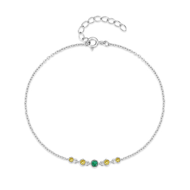 925 Silver Chain Bracelet Jewelry for Women, 18K Gold-Plated Sterling Silver with Emerald and Diamond Accents