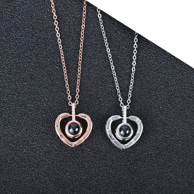 Endless Love: 925 Sterling Silver '100 Languages I Love You' Projection Heart Necklace