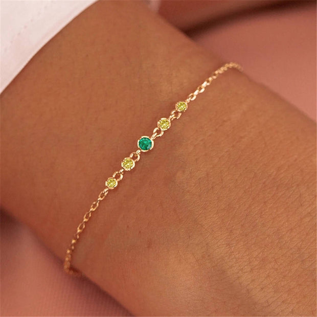 925 Silver Chain Bracelet Jewelry for Women, 18K Gold-Plated Sterling Silver with Emerald and Diamond Accents