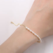 925 Sterling Silver Natural Freshwater Pearl Gold-Plated Chain Bracelet