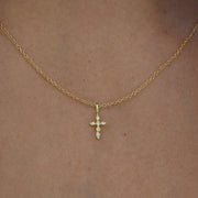 925 Sterling Silver Cross Diamond Pendant Necklace with Gold Plated Chain