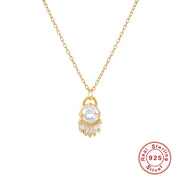 Chic Vision: 925 Solid Zircon Gold Plated Geometric Eye Shape Necklace