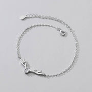 925 Sterling Silver Antler Bracelet - Elk Deerhorn Diamond Charm Bracelet