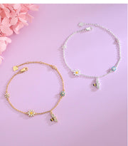 925 Sterling Silver Gold Plated Bracelet with Colorful Enamel Bee and Flower Accents, Sparkling Diamonds