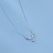 925 Silver Elk Antlers Zircon Pendant Necklace