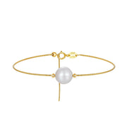 Sterling Silver Single Pearl Bracelet, 925 Sterling Silver Gold-Plated Natural Freshwater Pearl Jewelry