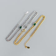 925 Sterling Silver Cable Chain Bracelet for Women – Gold-Plated with Emerald Charm