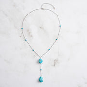 925 Sterling Silver Y-Shaped Necklace with Smaller Bead Turquoise and Long Tassel Pendant