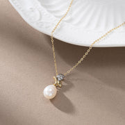 925 Silver Pearl Necklace for Women - Sterling Silver Gold Plated Pearl Pendant Gold Chain Necklace