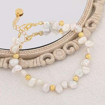 925 Sterling Silver Baroque Pearl Chain Bracelet for Women