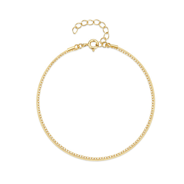 925 Sterling Silver Simple Two-Layer Double Chain Gold-Plated Thin Bracelets