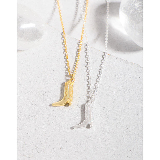 925 Silver Necklace - Real Sterling Silver 925 Gold Plated Cowboy Boot Pendant Necklace