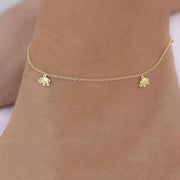 Sterling Silver 925 Animal Elephant Charm Diamond Zircon Gold Plated Anklets