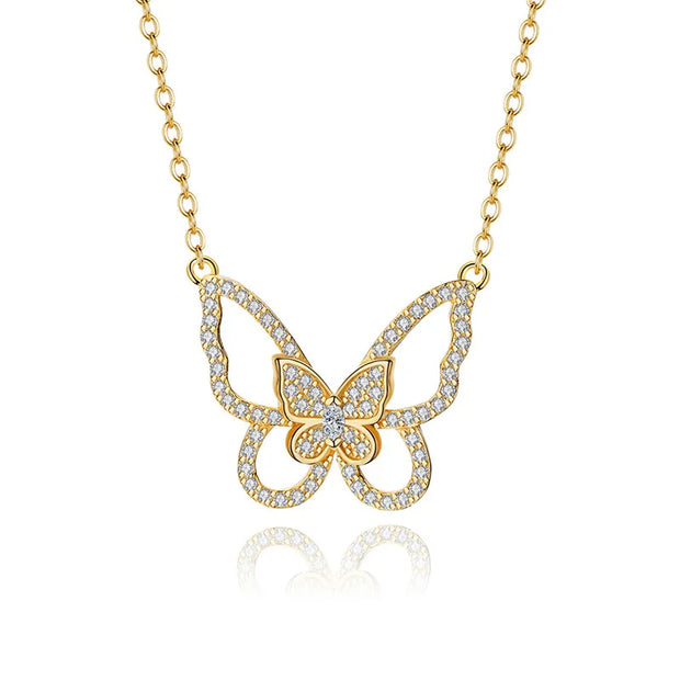 925 Sterling Silver Butterfly Necklace with Gold Plated Chain for Women