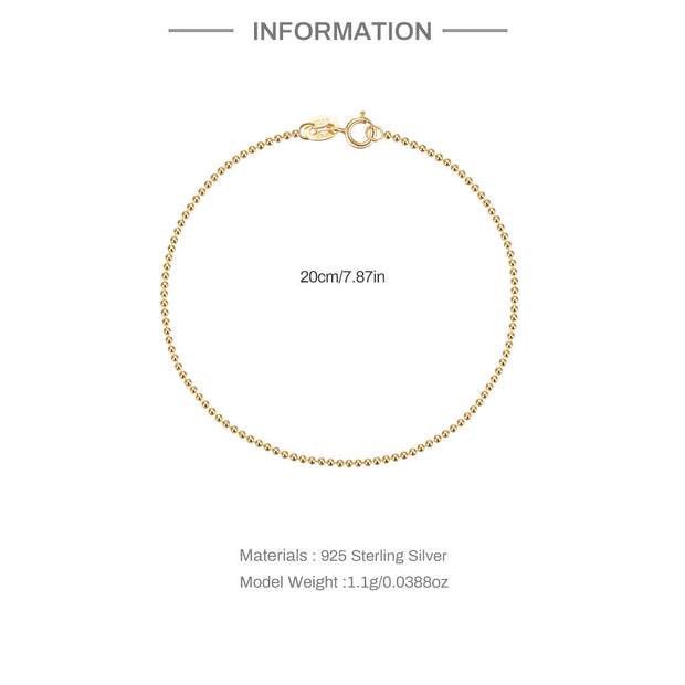 925 Sterling Silver Gold-Plated Small Beads Chain Bracelet