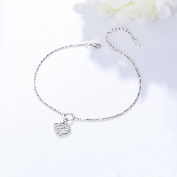 Light Luxury 925 Sterling Silver Summer Beach Shell Zircon Charm Pendant Gold Plated Anklet