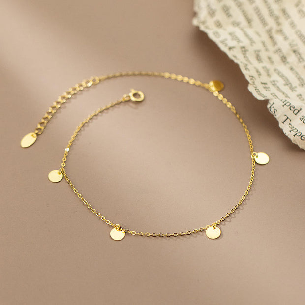 925 Sterling Silver Minimalist Plain Round Disc Gold-Plated Anklet