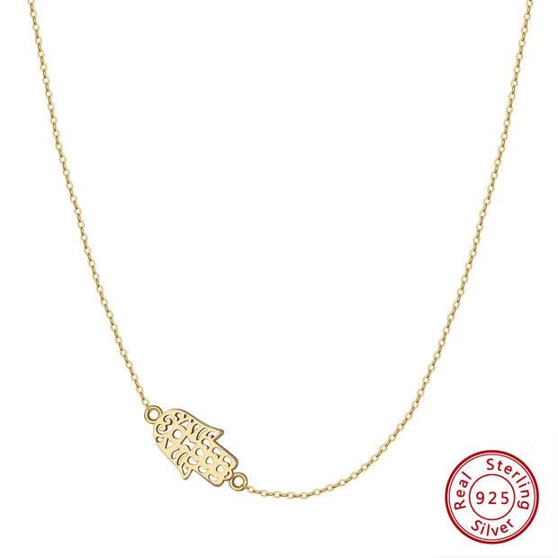 Sterling Silver Hamsa Hand Necklace – Light Luxury Gold-Plated