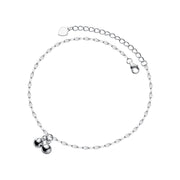 925 Sterling Silver Minimalist Double Round Bead Bells Anklet for Women