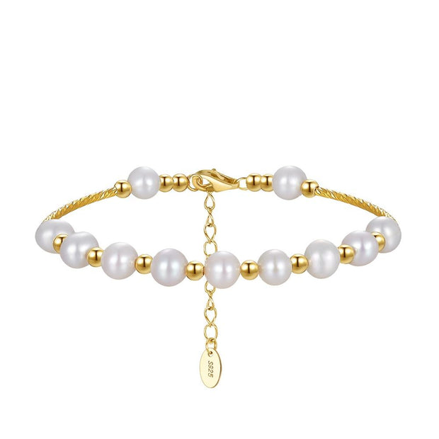 Sterling Silver Freshwater Pearl Bracelet, 925 Sterling Silver Gold-Plated Jewelry