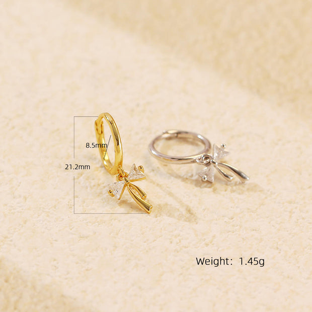 Sterling Silver Bow CZ Zircon Hoop Earrings – Gold-Plated Fashion Jewelry