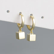 Sterling Silver Square Block Hoop Earrings – Minimalist Gold-Plated Dangles