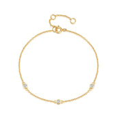 Sterling Silver Minimalist Charm Bracelet – Gold-Plated with Three Zircon Diamonds