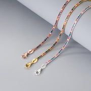 925 Sterling Silver Paper Clip Chain Bracelet with Colorful Diamond Zircon