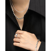 Timeless Elegance: 925 Sterling Silver Natural Freshwater Pearl Ball Bead Chunky Link Chain Necklace