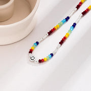 Sterling Silver Necklace – 925 Sterling Silver Rainbow Chain with Smiley Face Pendant