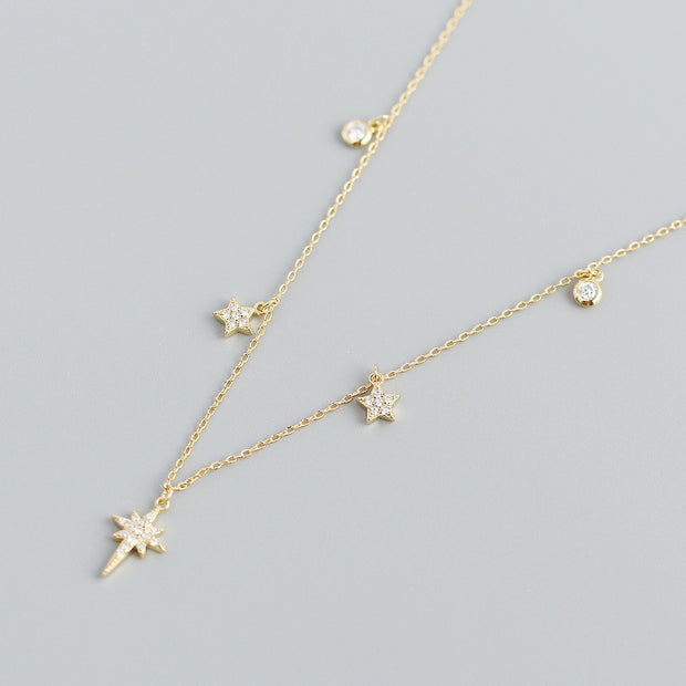 925 Sterling Silver Star Pendant Necklace – 18K Gold Plated Diamond Dangling Necklace