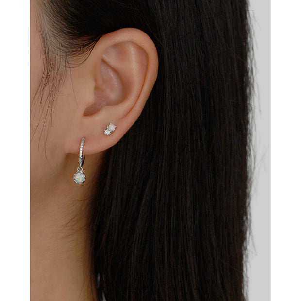 Sterling Silver Hoop Earrings with White Opal – High-Quality Gold-Plated Design