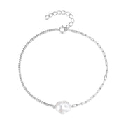 925 Sterling Silver Natural Pearl Gold-Plated Chain Bracelet