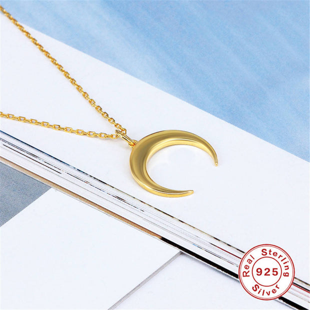 Sterling Silver Moon Pendant Necklace – 18K Gold-Plated