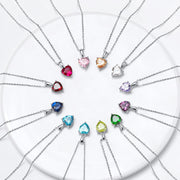 Forever Love: 925 Sterling Silver Heart Birthstone Pendant Necklace