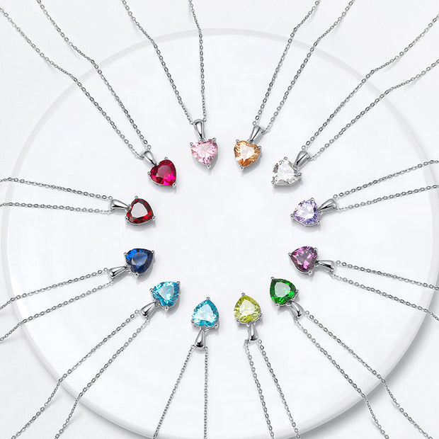 Forever Love: 925 Sterling Silver Heart Birthstone Pendant Necklace