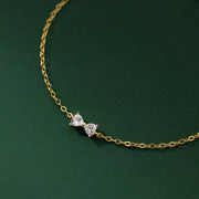 Sterling Silver Japanese-Style Bow Knot Bracelet, 18K Gold-Plated S925 Sterling Silver with Zircon