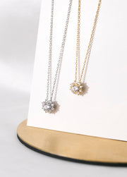 Sunflower Radiance: 925 Sterling Silver Diamond Necklace