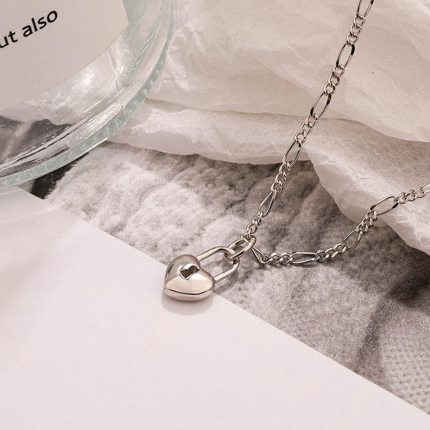 Chic Lock Pendant Necklace: 925 Sterling Silver with Gold Plated Chain