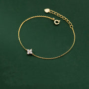 925 Sterling Silver Minimalist Clover Bracelet, Gold-Plated with Zircon Flower Petals