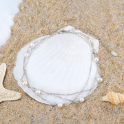 925 Sterling Silver Triple-Layered Beach Anklet with Small White Pearls