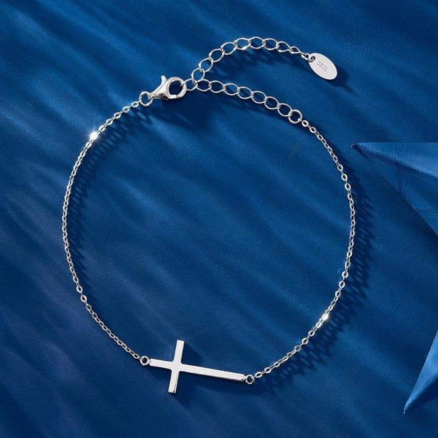 925 Sterling Silver Gold-Plated Smooth Cross Bracelet