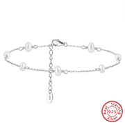 925 Sterling Silver Floating Pearl Station Anklet