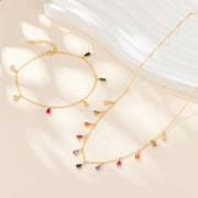 925 silver jewelry sterling silver colorful water drop zircon necklace gold plated chain necklace