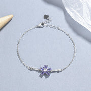 925 Sterling Silver Purple Zircon Flower Chain Bracelet