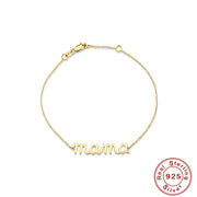 925 Sterling Silver Mama Bracelet, Gold Plated Charm Bracelet for Women, Mother's Day Jewelry