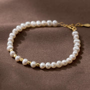 925 Sterling Silver Bracelet with Natural Pearls and Gold-Plated Round Beads